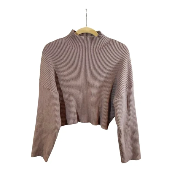 Zara Boxy Fit Ribbed Mock Neck Drop Shoulder Sweater in Mauve Women's Small - Picture 2 of 6